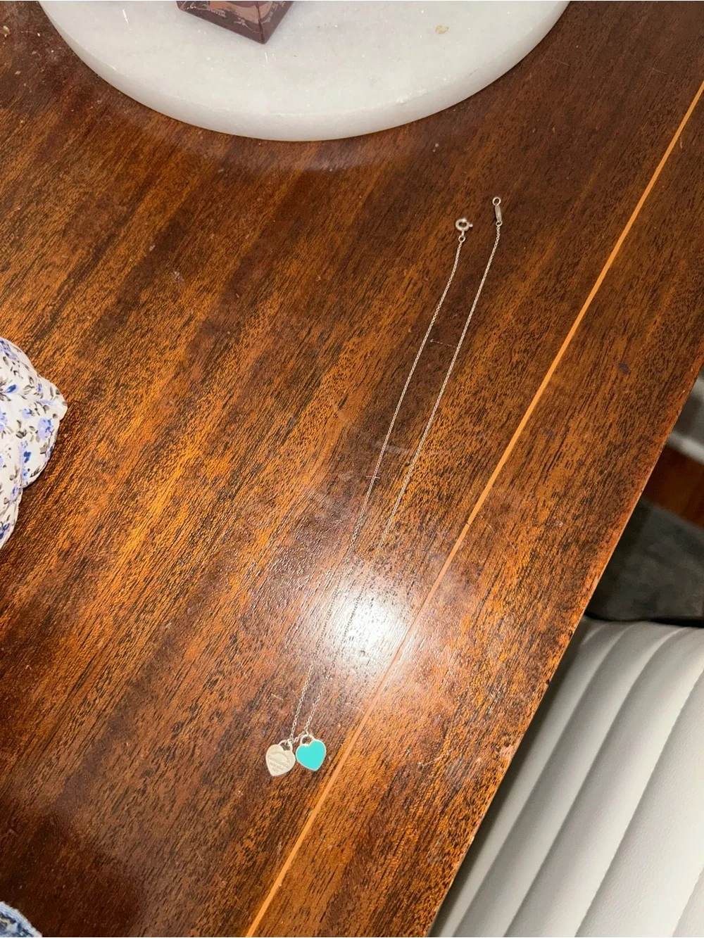 Tiffany & Co. Silver Chain with Turquoise Heart and Engraved Heart Tags